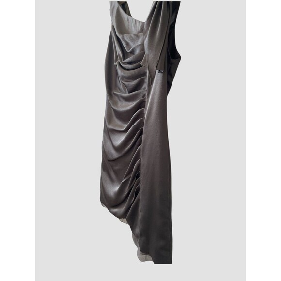 WHITE By VERA WANG Sheath Dress Gray Cocktail Bridesmaid Ruched Bow Zip Size 12 - Picture 2 of 8